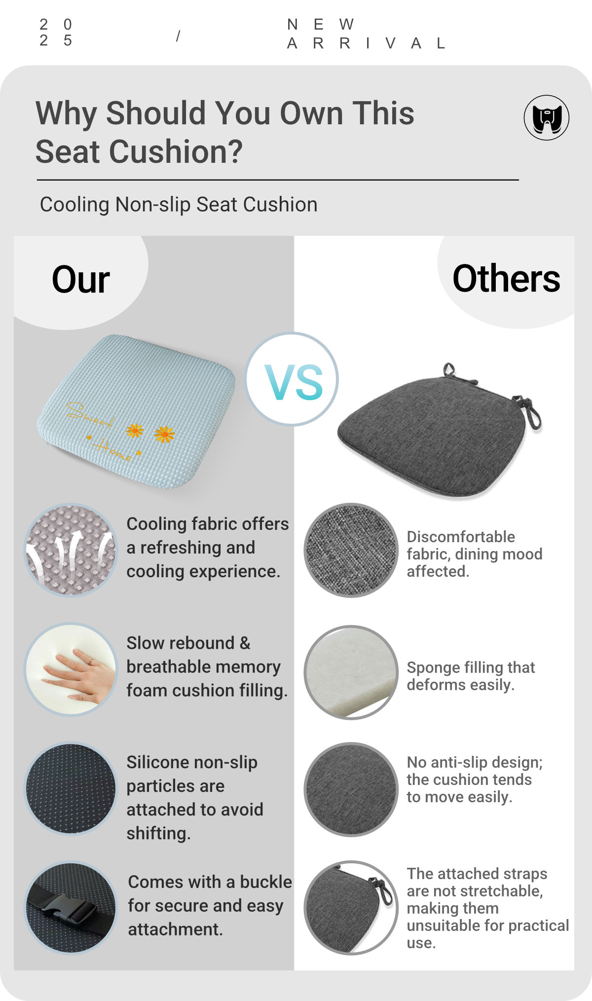 Cooling Fabric Square Chair Seat Cushion-2